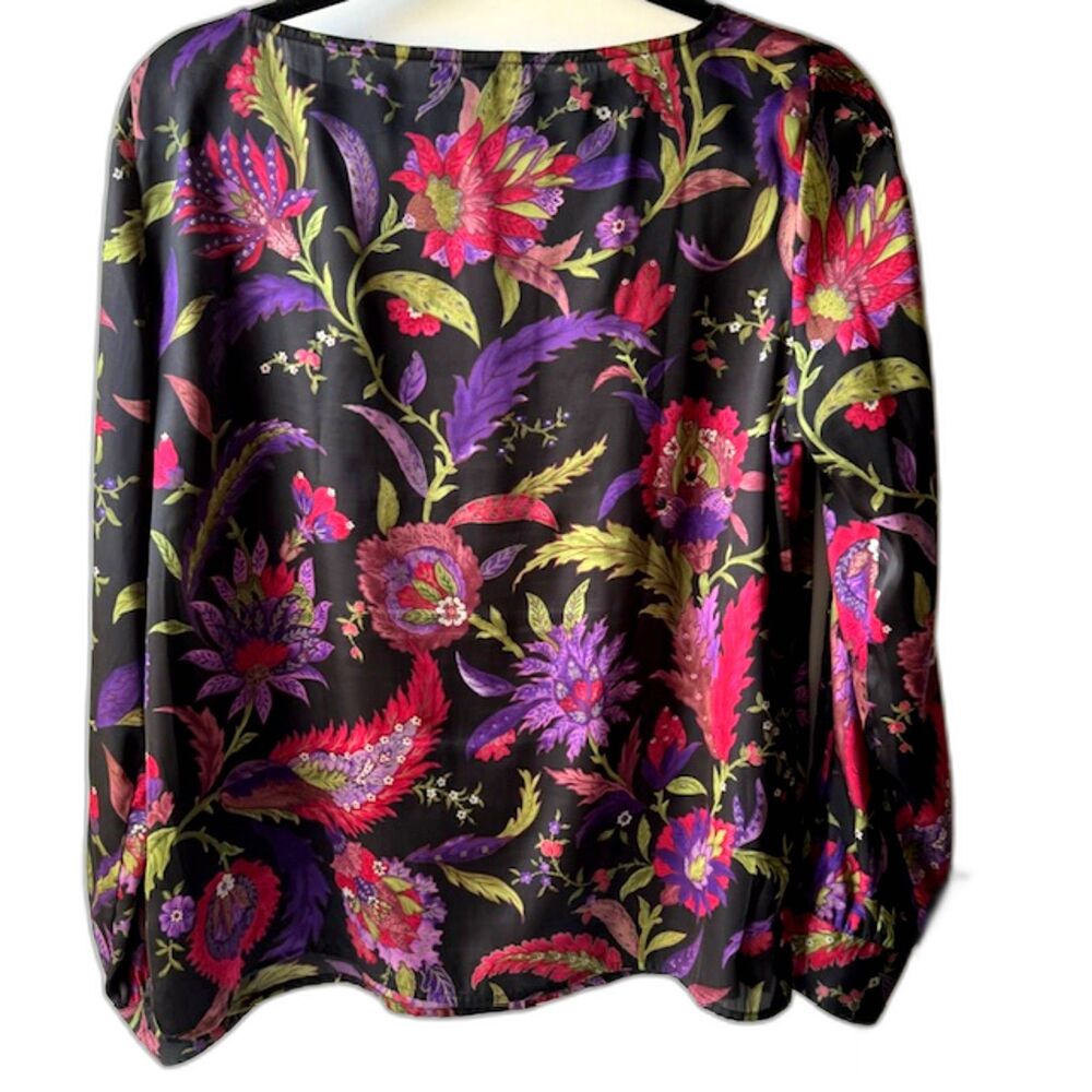 Ralph Lauren SZ PL Petite Silk Floral LS Blouse Boat Neck Light Spring Asian